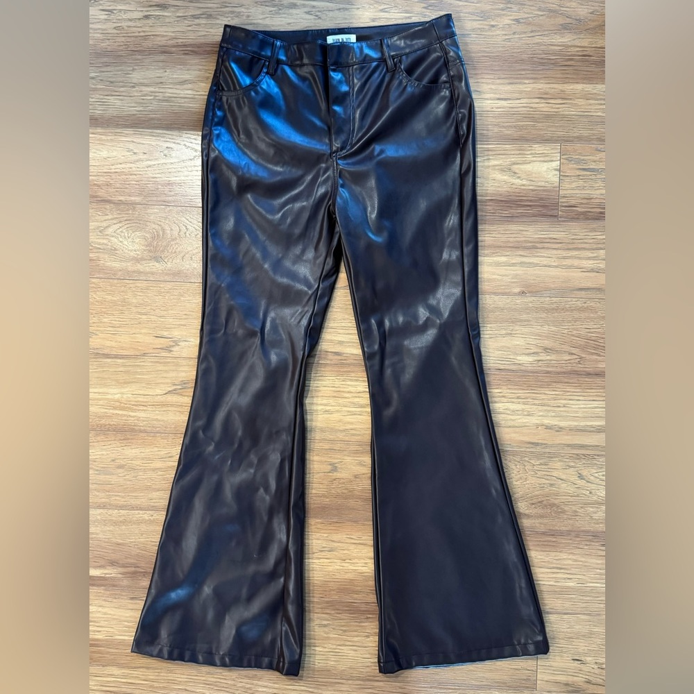 Maroon faux leather flare pants (never worn)